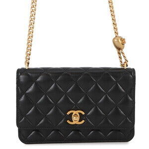 Chanel Chain Wallet Matelasse Coco Mark Heart Lambskin AP3201 CHANEL Black